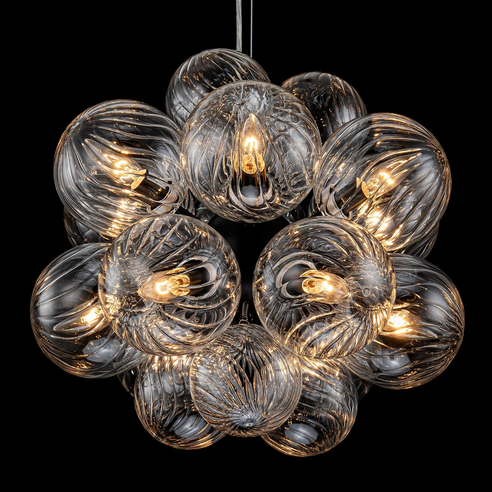 Glowlings 12-Light Modern 19"Wide Cluster Ribbed Glass Bubble Chandelier