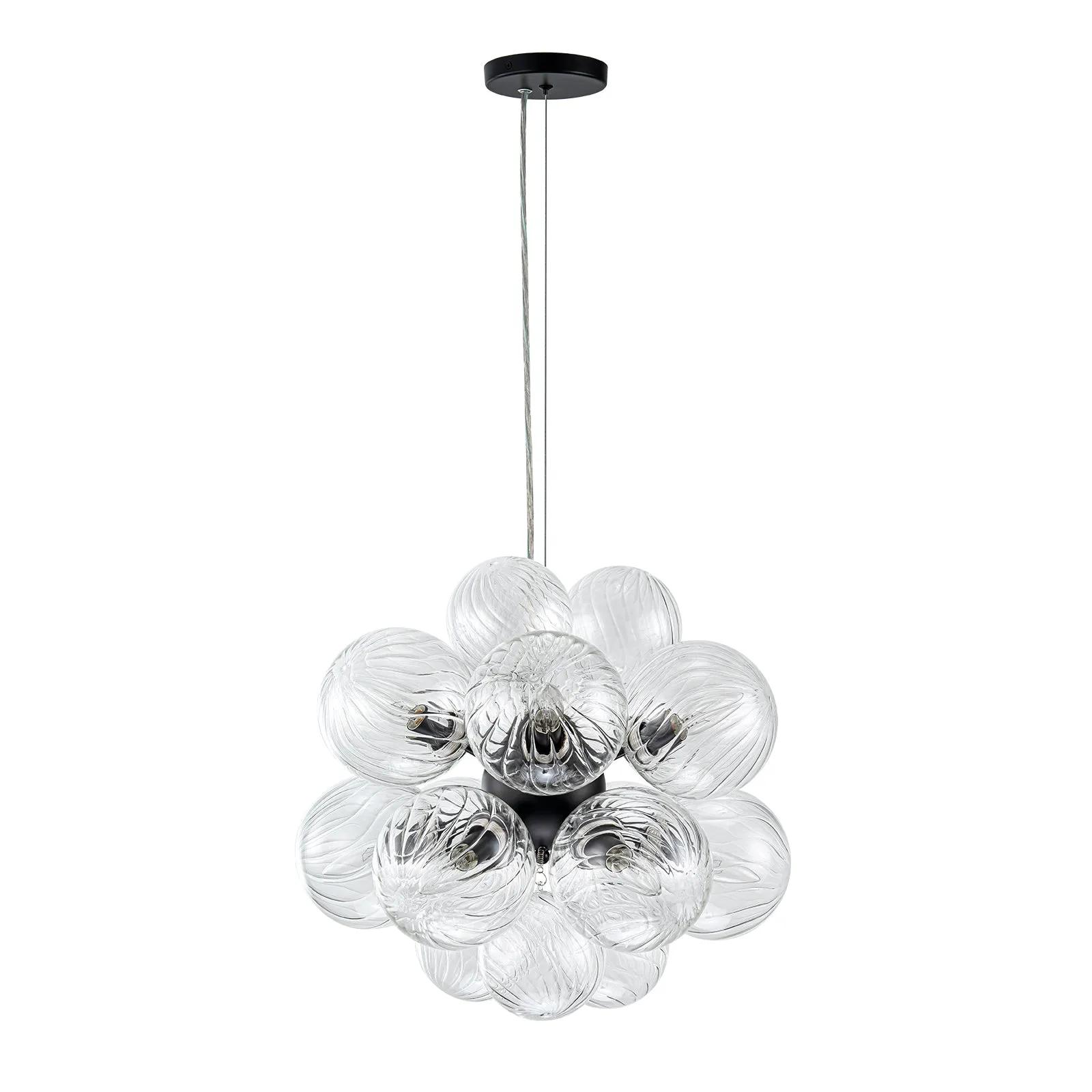 Glowlings 12-Light Modern 19"Wide Cluster Ribbed Glass Bubble Chandelier