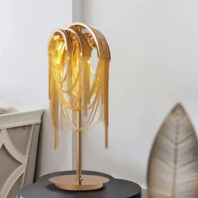 Golden Mid Century Tassel Chain Night Lamp with Aluminum Finish - Bedside Table Lighting