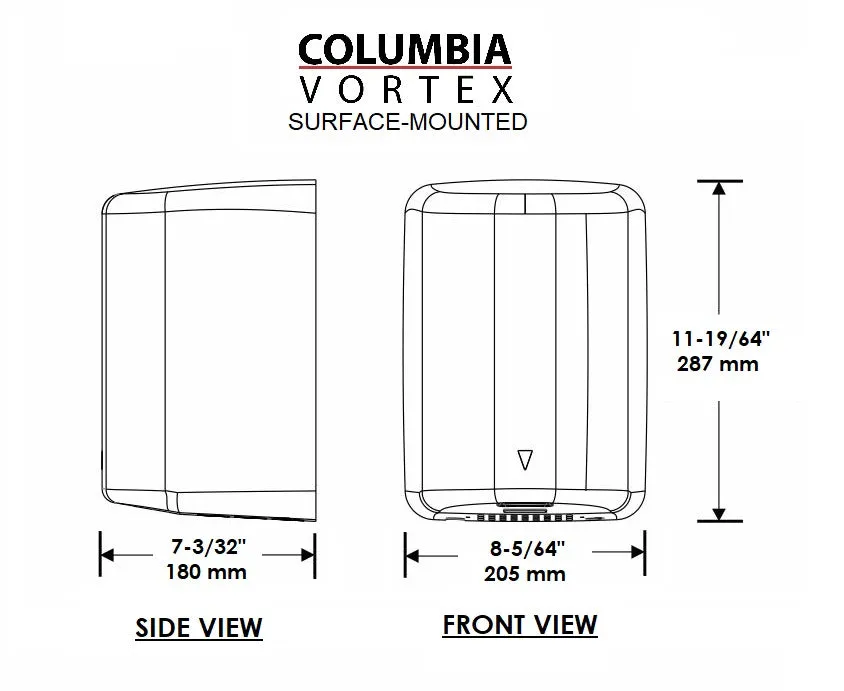 HD-615, COLUMBIA VORTEX (110V/120V) Stamped Steel White Porcelain High Speed Hand Dryer