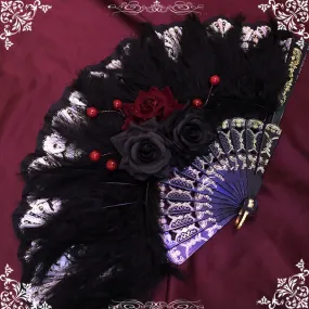 Hexagram~Dark themed Hand-made~Gothic Lolita Fox Fan