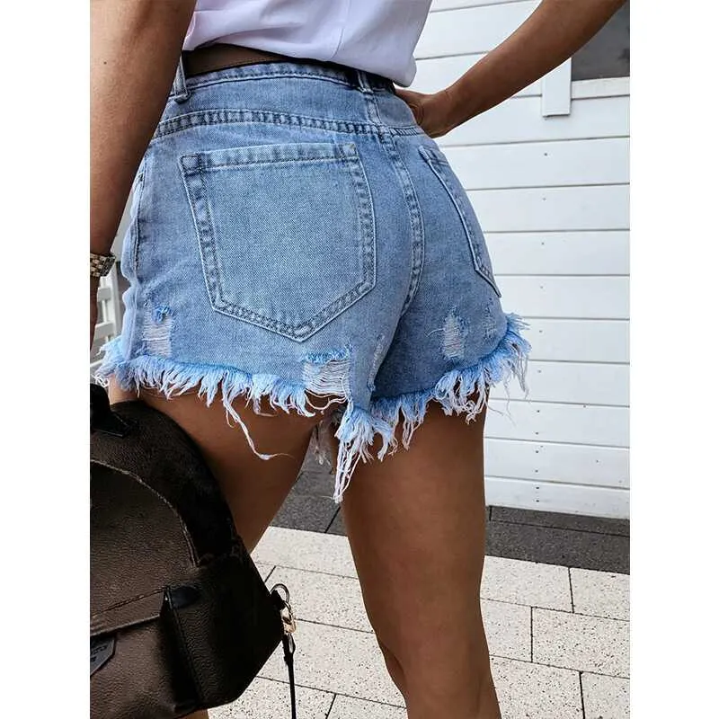 High Ripped Denim Shorts