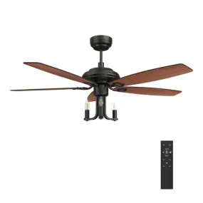 HUNTLEY 52" In. Black/Brown Wood & Rosewood 5 Blade Smart Ceiling Fan with LED Light Kit Works with Light & Remote Control