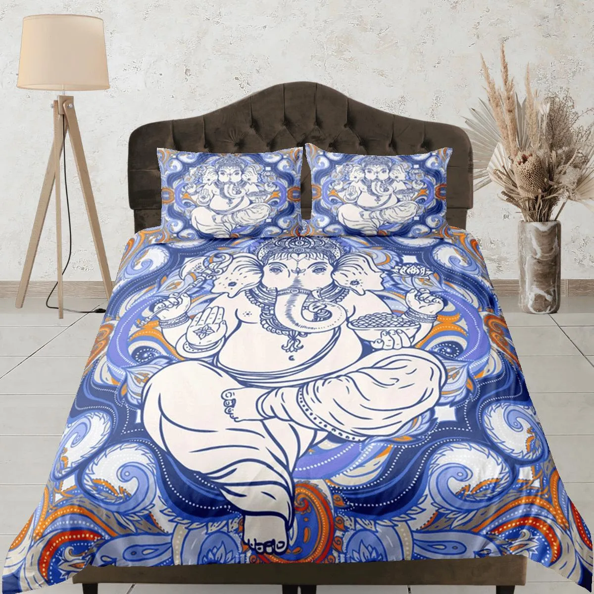 Indian Decor Duvet Cover Set Ganesha, Hindu God Elephant Gift Bedding Set