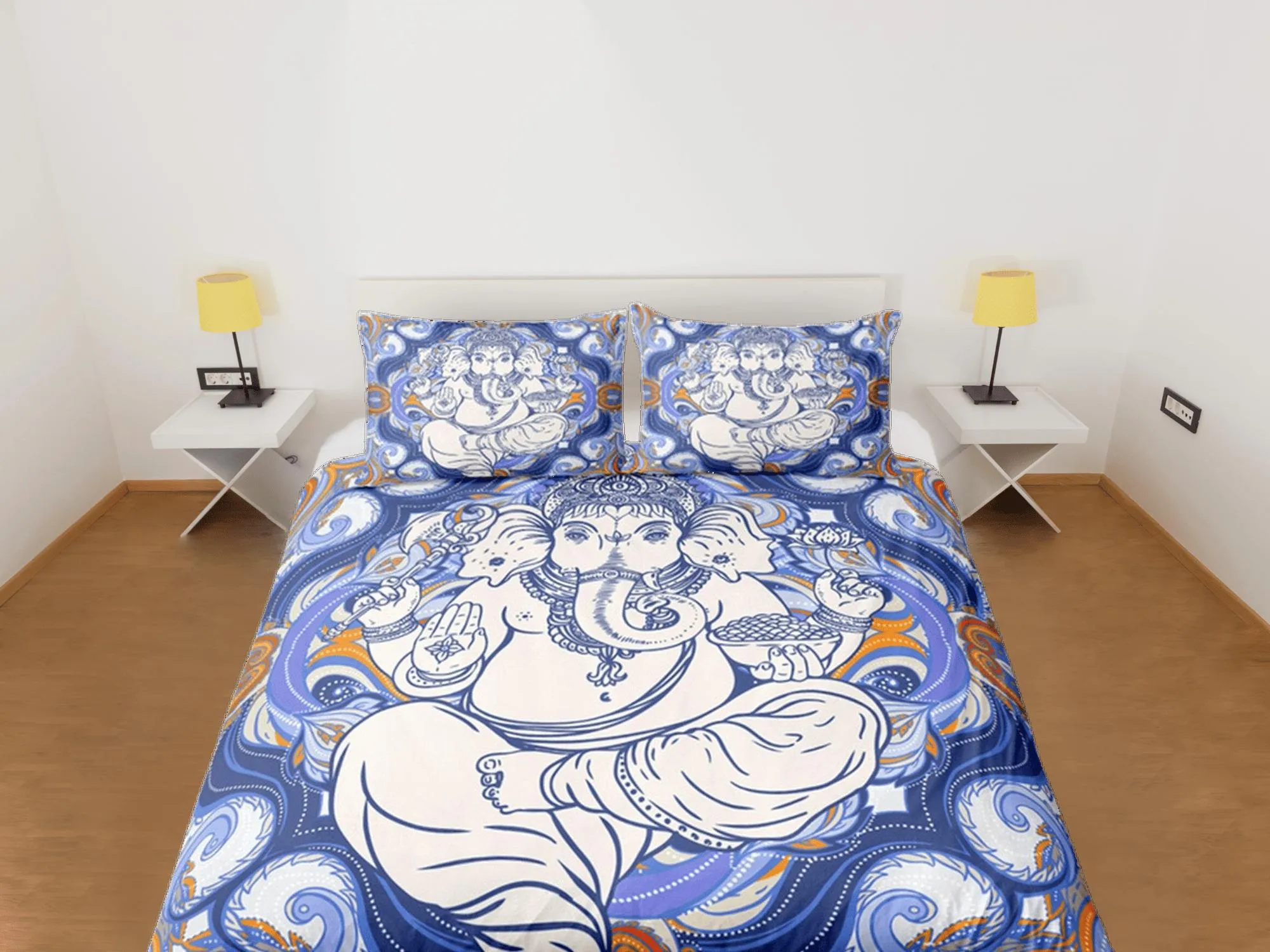 Indian Decor Duvet Cover Set Ganesha, Hindu God Elephant Gift Bedding Set