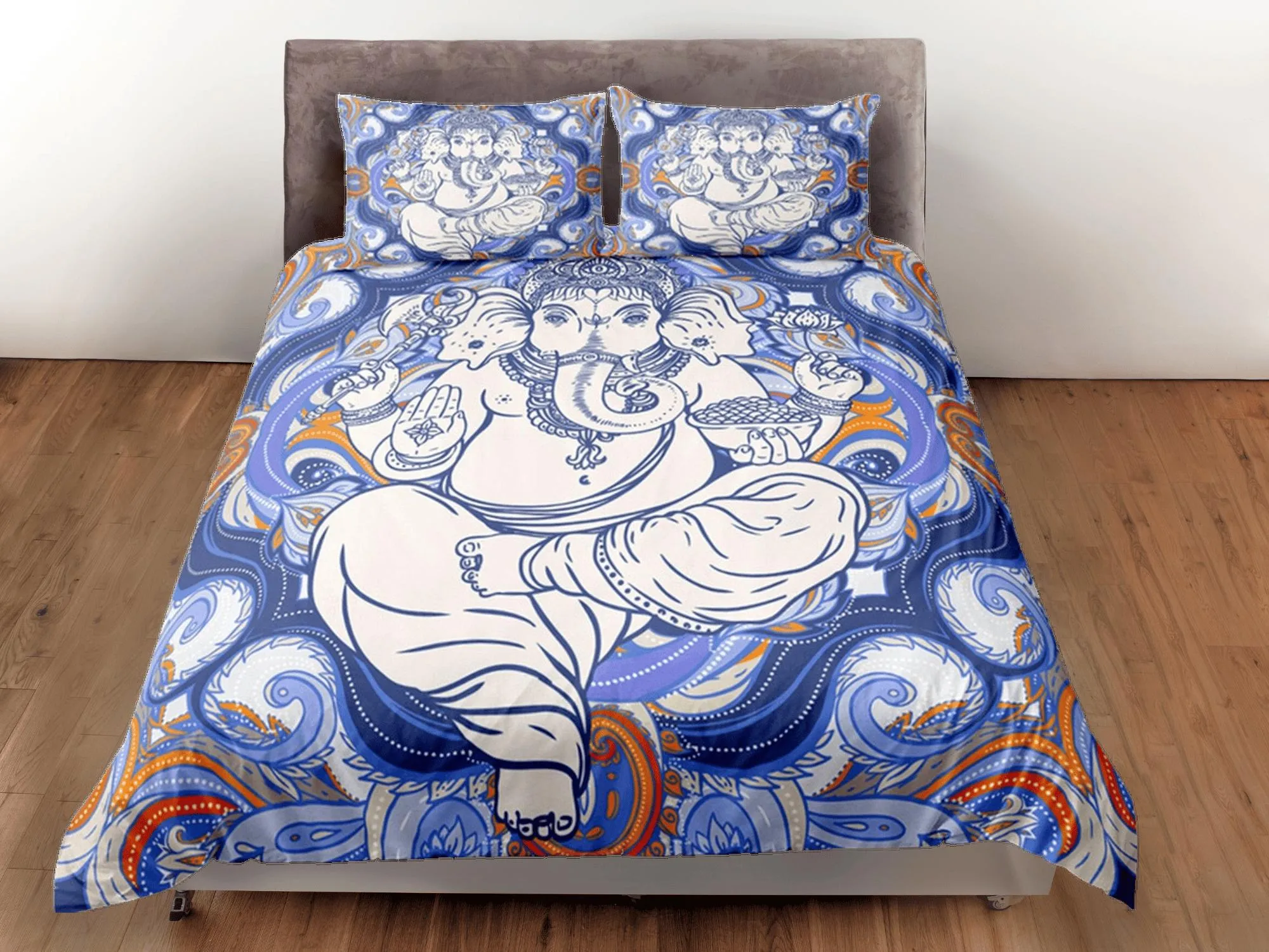 Indian Decor Duvet Cover Set Ganesha, Hindu God Elephant Gift Bedding Set