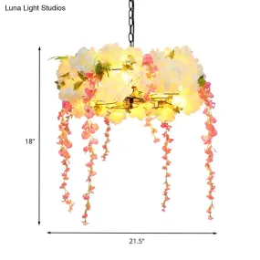 Industrial 5-Head LED Flower Metal Chandelier Light - 18" / 21.5" Width, White, Perfect for Restaurants