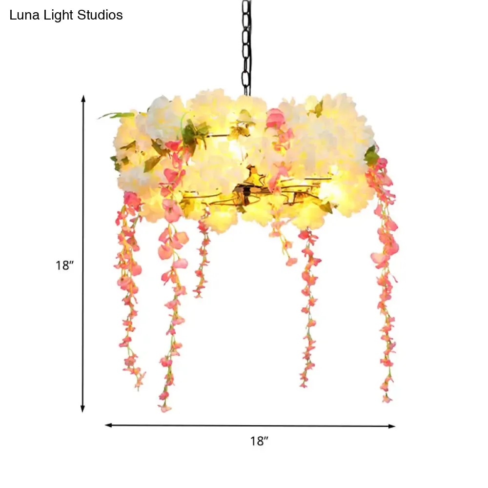 Industrial 5-Head LED Flower Metal Chandelier Light - 18" / 21.5" Width, White, Perfect for Restaurants