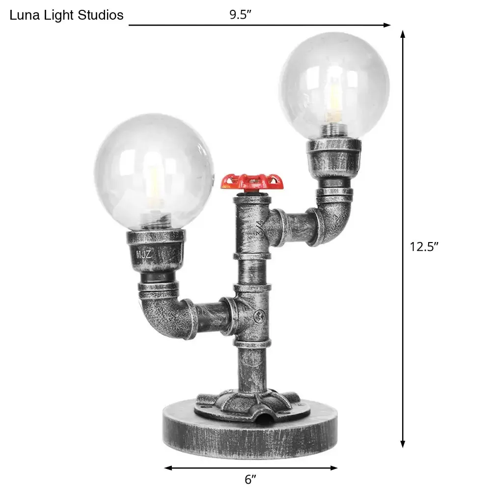 Industrial Antique Silver/Bronze Globe Shade Sconce Lamp with Clear/Amber Glass – 2-Light Task Lighting for Living Room