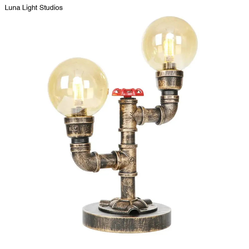 Industrial Antique Silver/Bronze Globe Shade Sconce Lamp with Clear/Amber Glass – 2-Light Task Lighting for Living Room