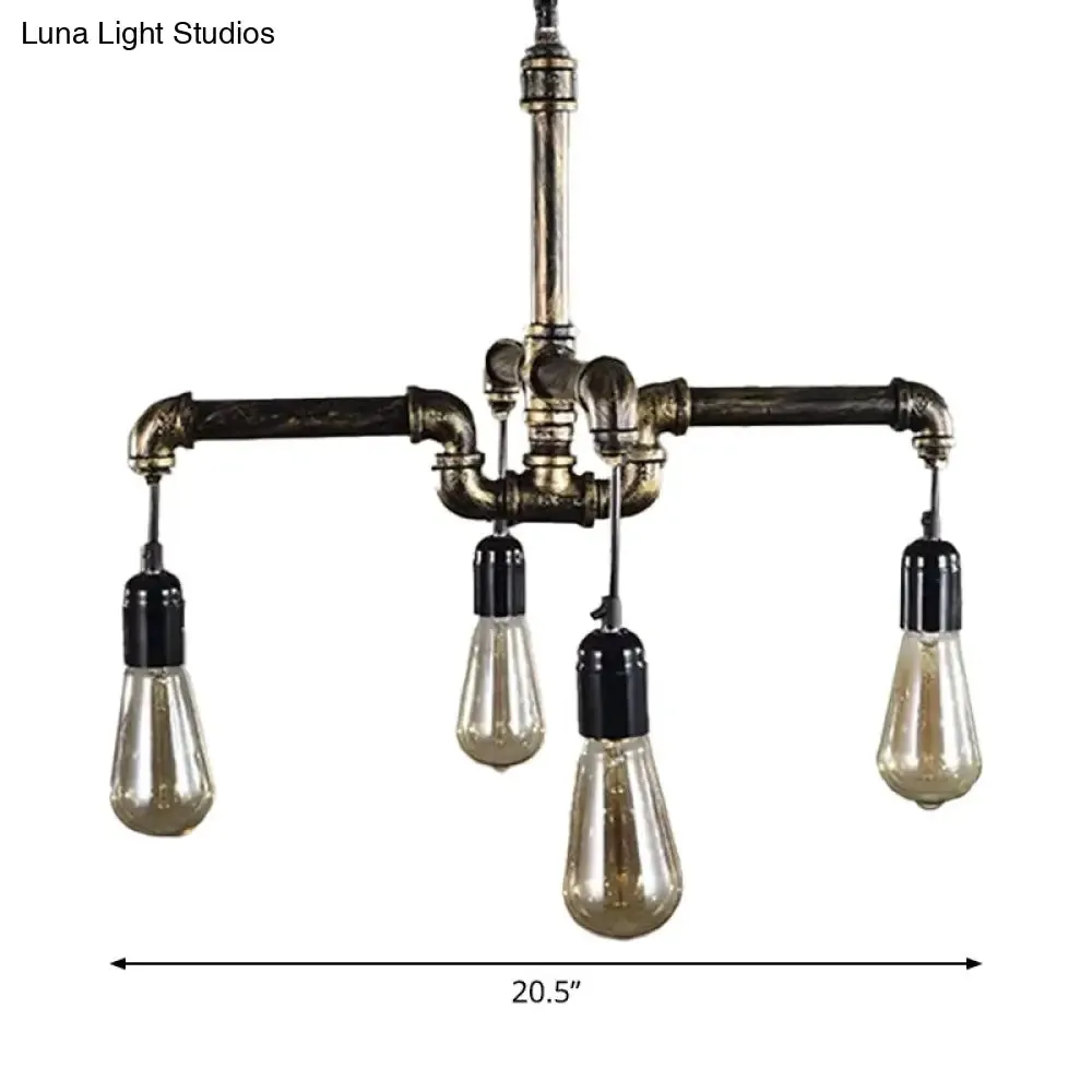 Industrial Iron Pipe Chandelier with 4/6 Lights - Black/Bronze Suspension Pendant for Dining Table