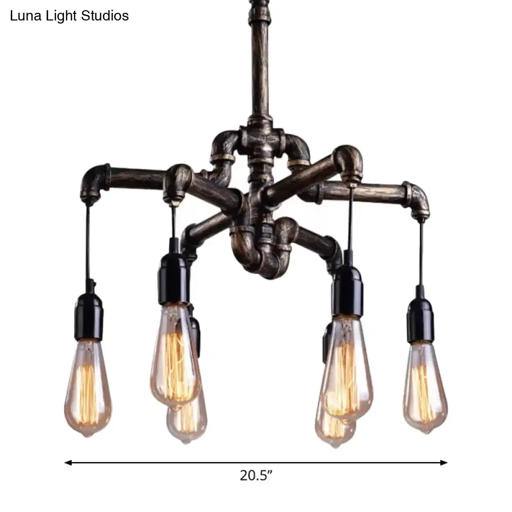 Industrial Iron Pipe Chandelier with 4/6 Lights - Black/Bronze Suspension Pendant for Dining Table