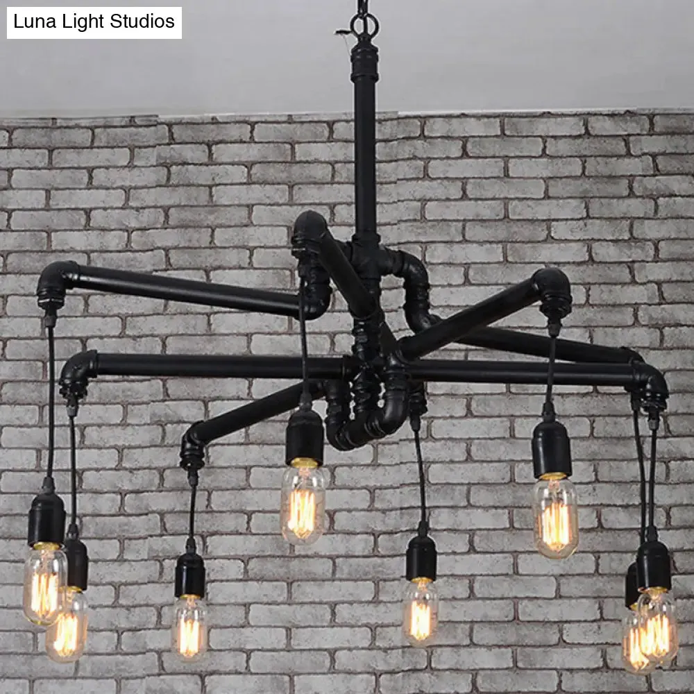 Industrial Iron Pipe Chandelier with 4/6 Lights - Black/Bronze Suspension Pendant for Dining Table