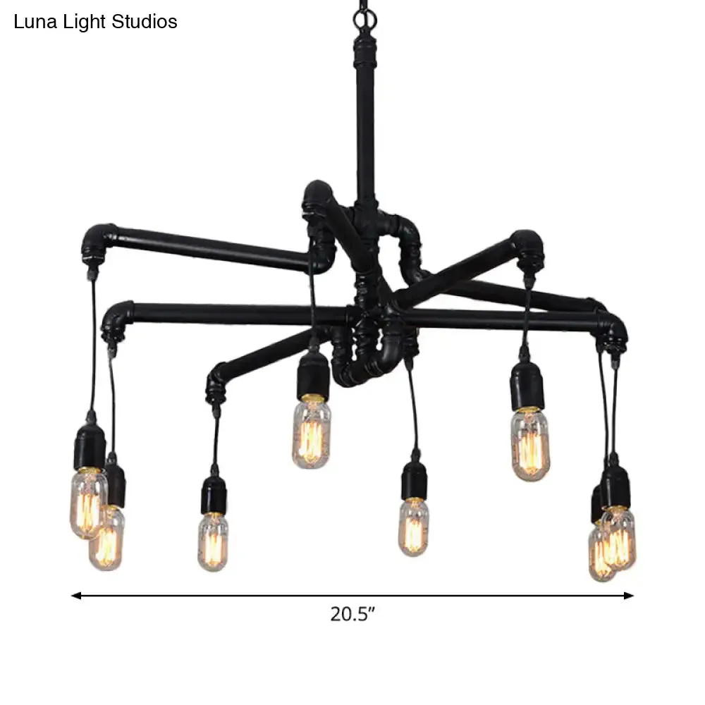 Industrial Iron Pipe Chandelier with 4/6 Lights - Black/Bronze Suspension Pendant for Dining Table