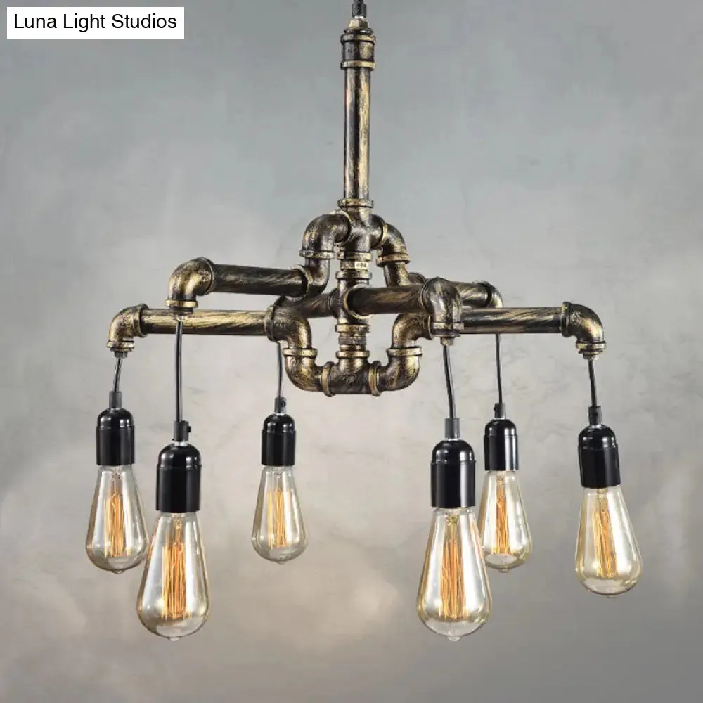 Industrial Iron Pipe Chandelier with 4/6 Lights - Black/Bronze Suspension Pendant for Dining Table