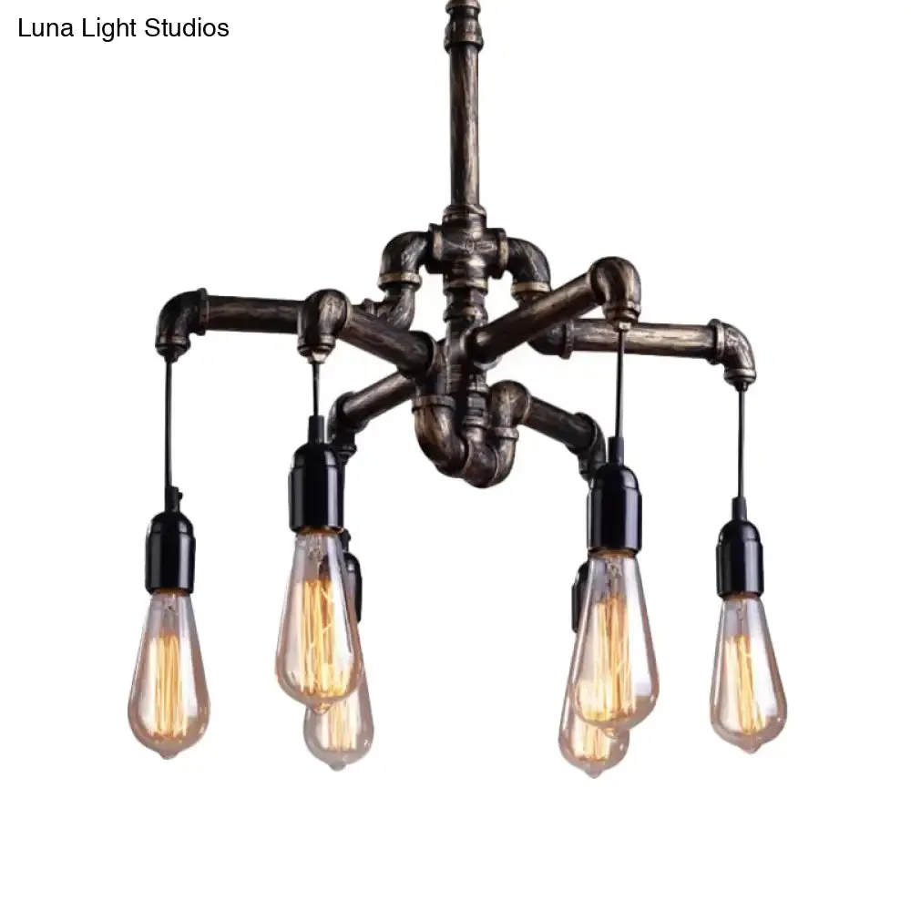 Industrial Iron Pipe Chandelier with 4/6 Lights - Black/Bronze Suspension Pendant for Dining Table