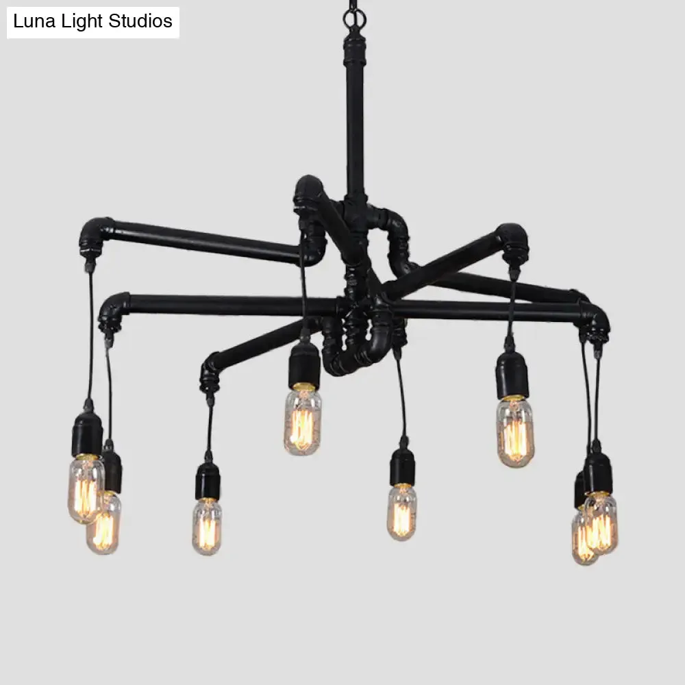 Industrial Iron Pipe Chandelier with 4/6 Lights - Black/Bronze Suspension Pendant for Dining Table