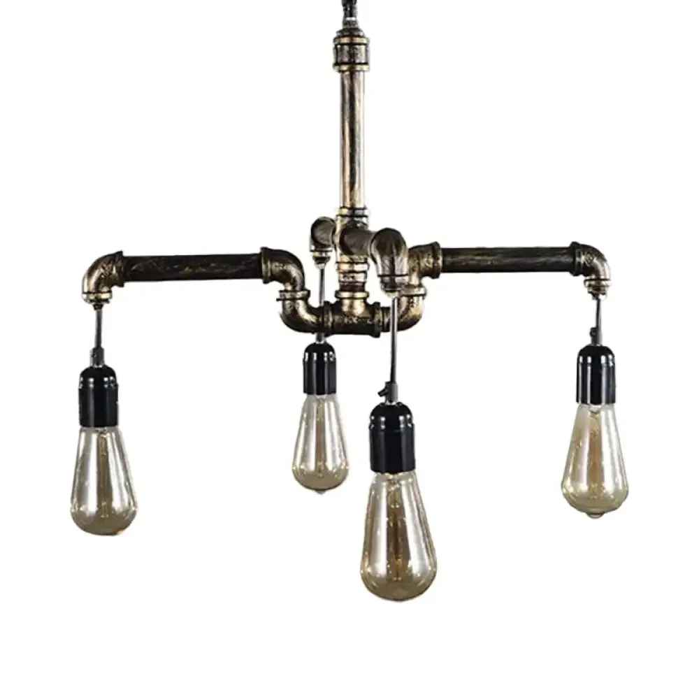 Industrial Iron Pipe Chandelier with 4/6 Lights - Black/Bronze Suspension Pendant for Dining Table