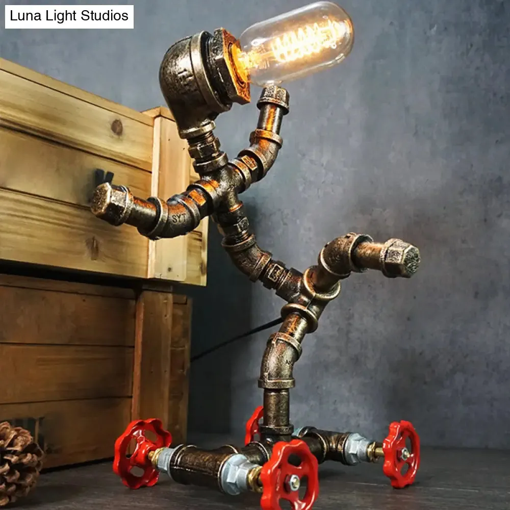 Iron Pipe Art Night Lamp - Industrial Table Light in Bronze for Boys Room