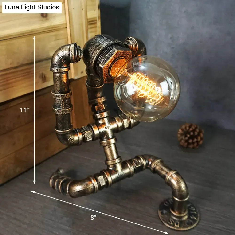 Iron Pipe Art Night Lamp - Industrial Table Light in Bronze for Boys Room