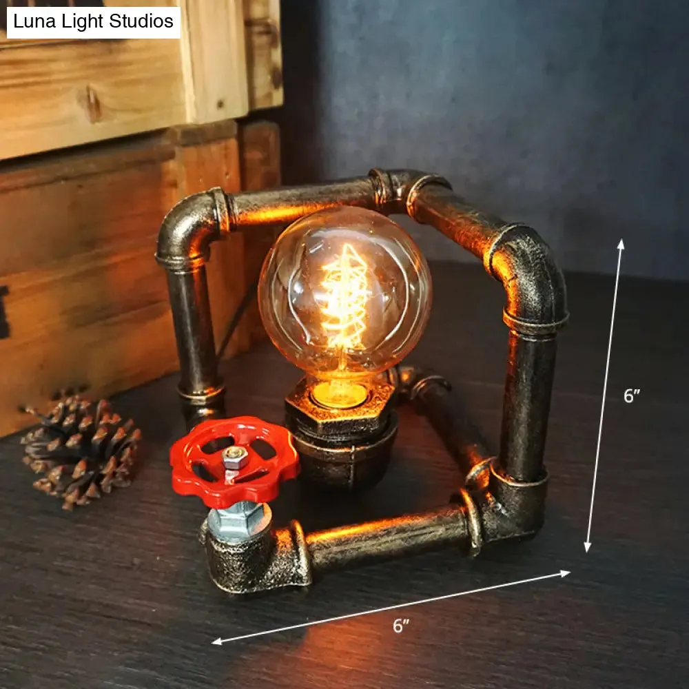 Iron Pipe Art Night Lamp - Industrial Table Light in Bronze for Boys Room