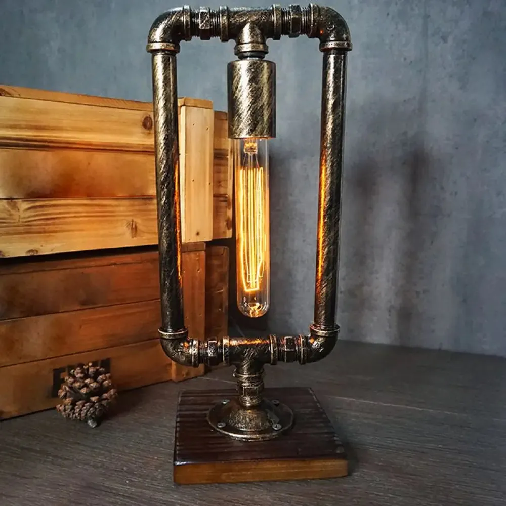 Iron Pipe Art Night Lamp - Industrial Table Light in Bronze for Boys Room