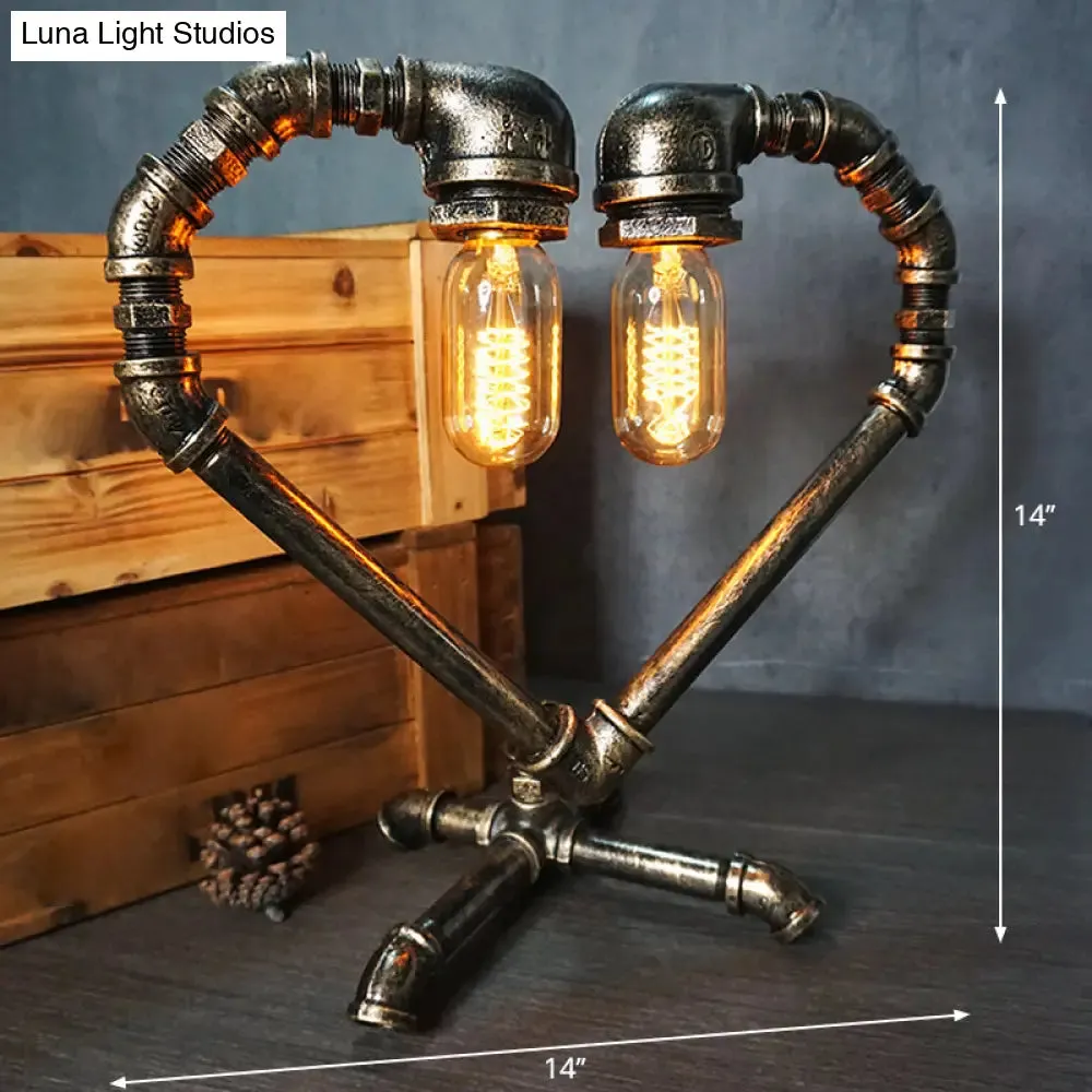 Iron Pipe Art Night Lamp - Industrial Table Light in Bronze for Boys Room