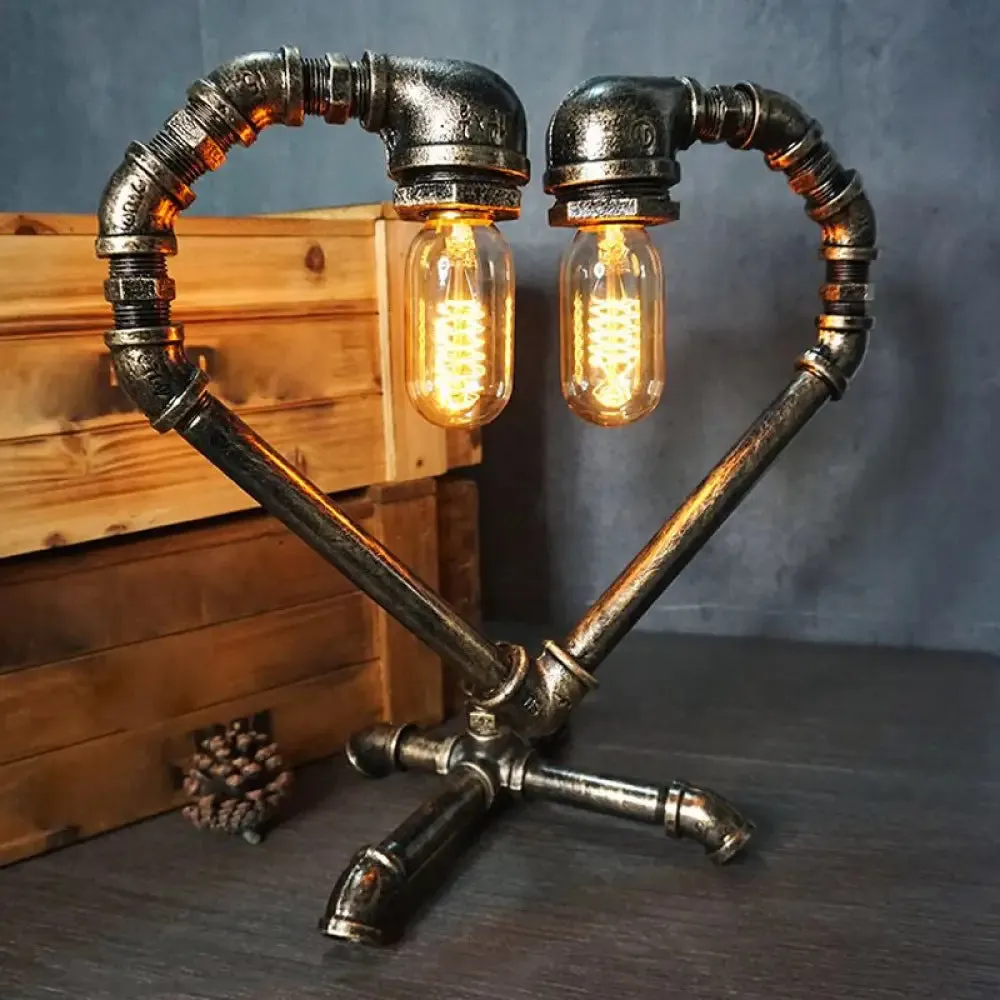 Iron Pipe Art Night Lamp - Industrial Table Light in Bronze for Boys Room