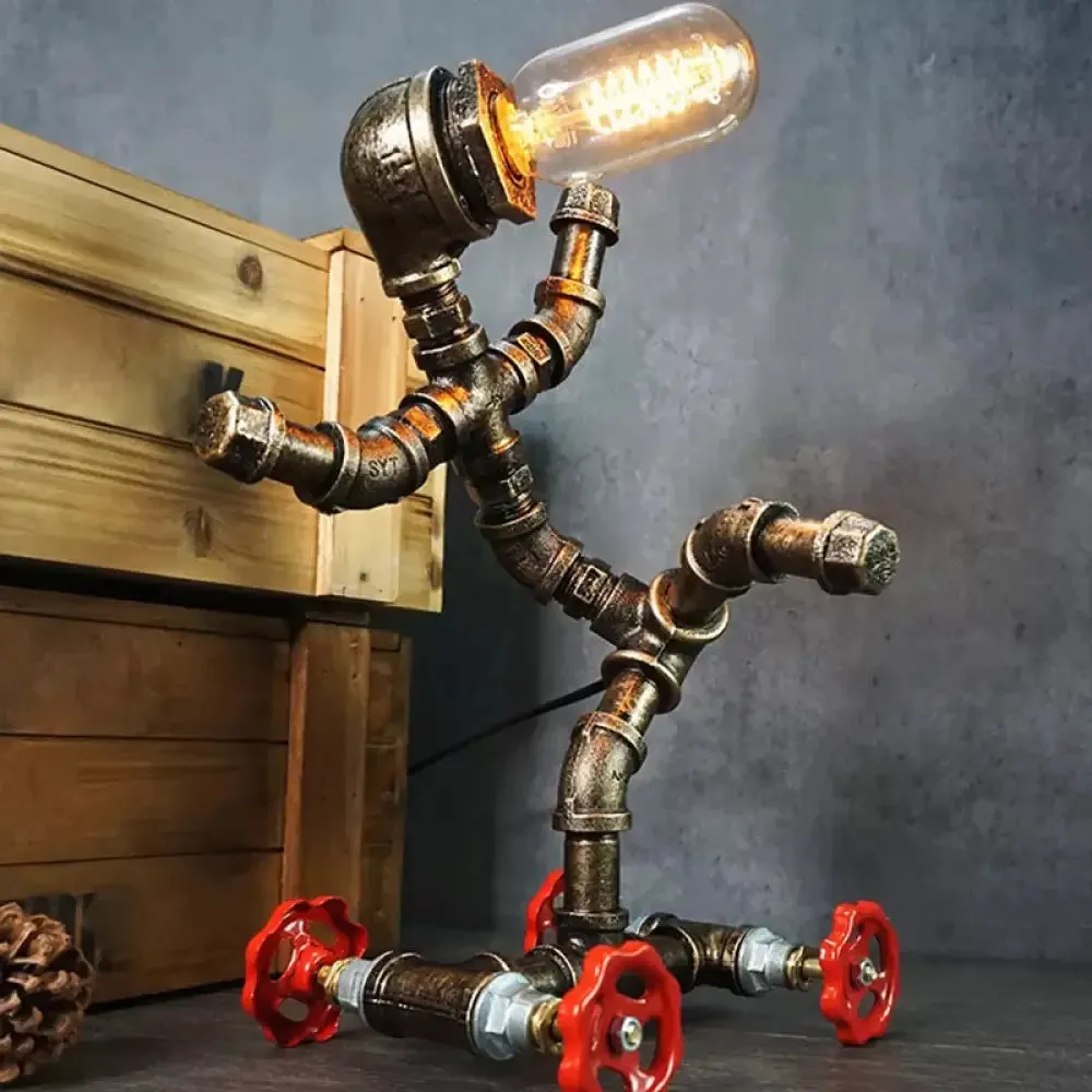 Iron Pipe Art Night Lamp - Industrial Table Light in Bronze for Boys Room