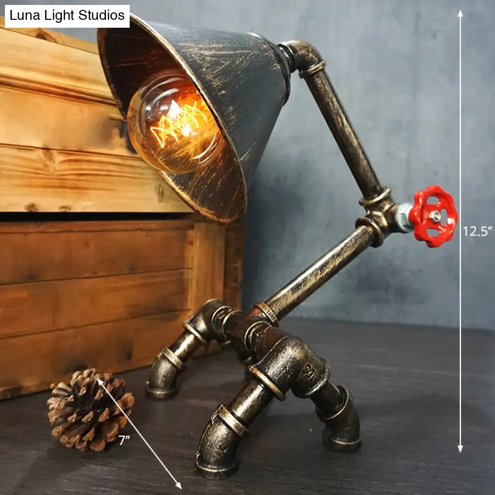 Iron Pipe Art Night Lamp - Industrial Table Light in Bronze for Boys Room