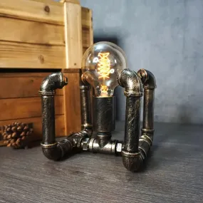 Iron Pipe Art Night Lamp - Industrial Table Light in Bronze for Boys Room