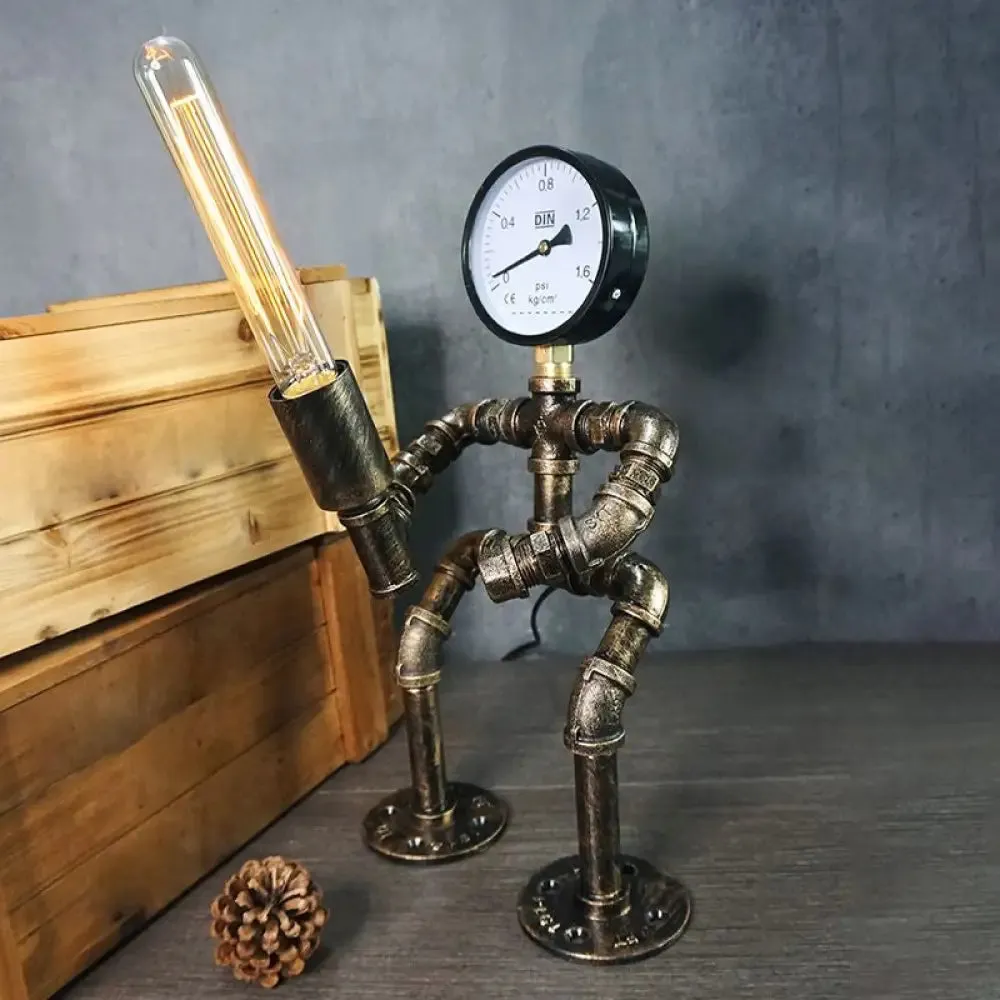 Iron Pipe Art Night Lamp - Industrial Table Light in Bronze for Boys Room