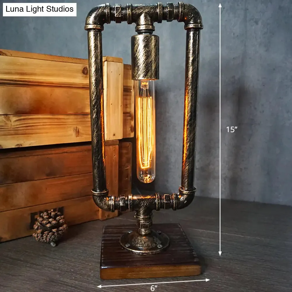 Iron Pipe Art Night Lamp - Industrial Table Light in Bronze for Boys Room