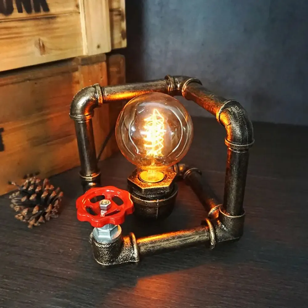 Iron Pipe Art Night Lamp - Industrial Table Light in Bronze for Boys Room