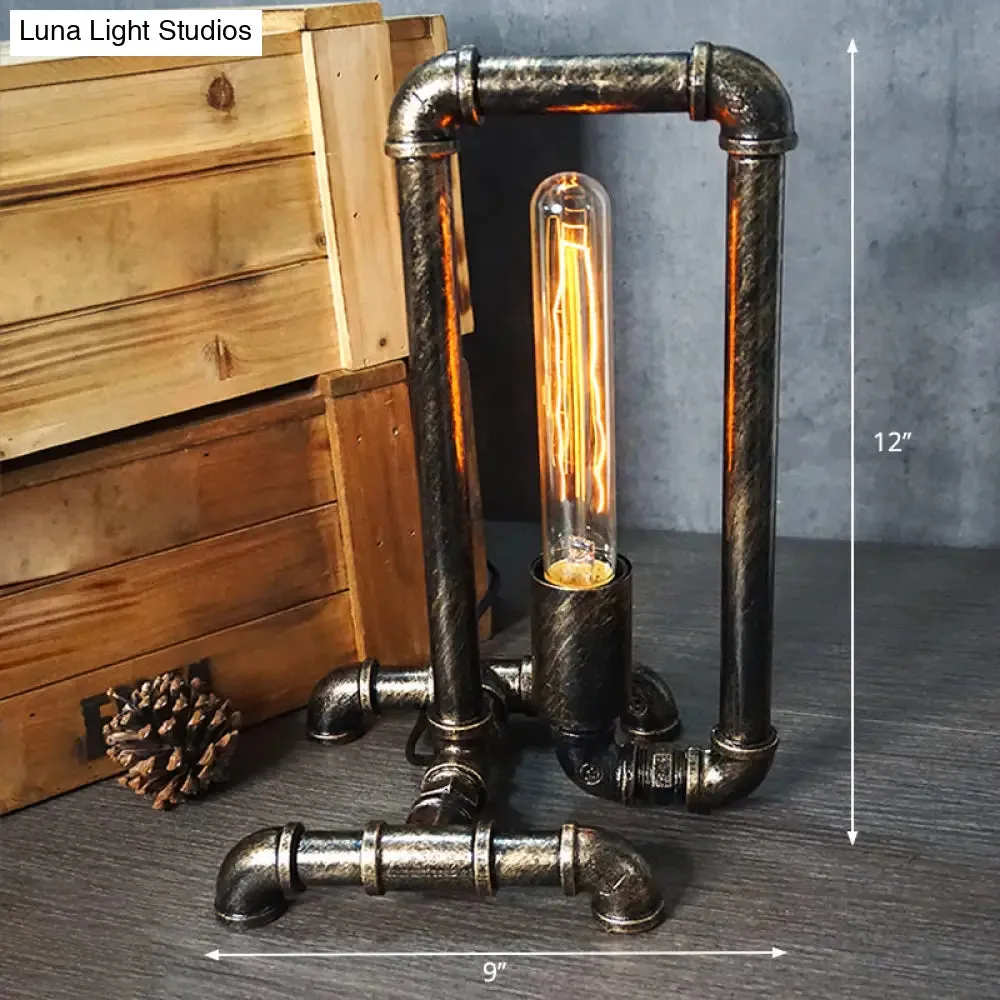 Iron Pipe Art Night Lamp - Industrial Table Light in Bronze for Boys Room