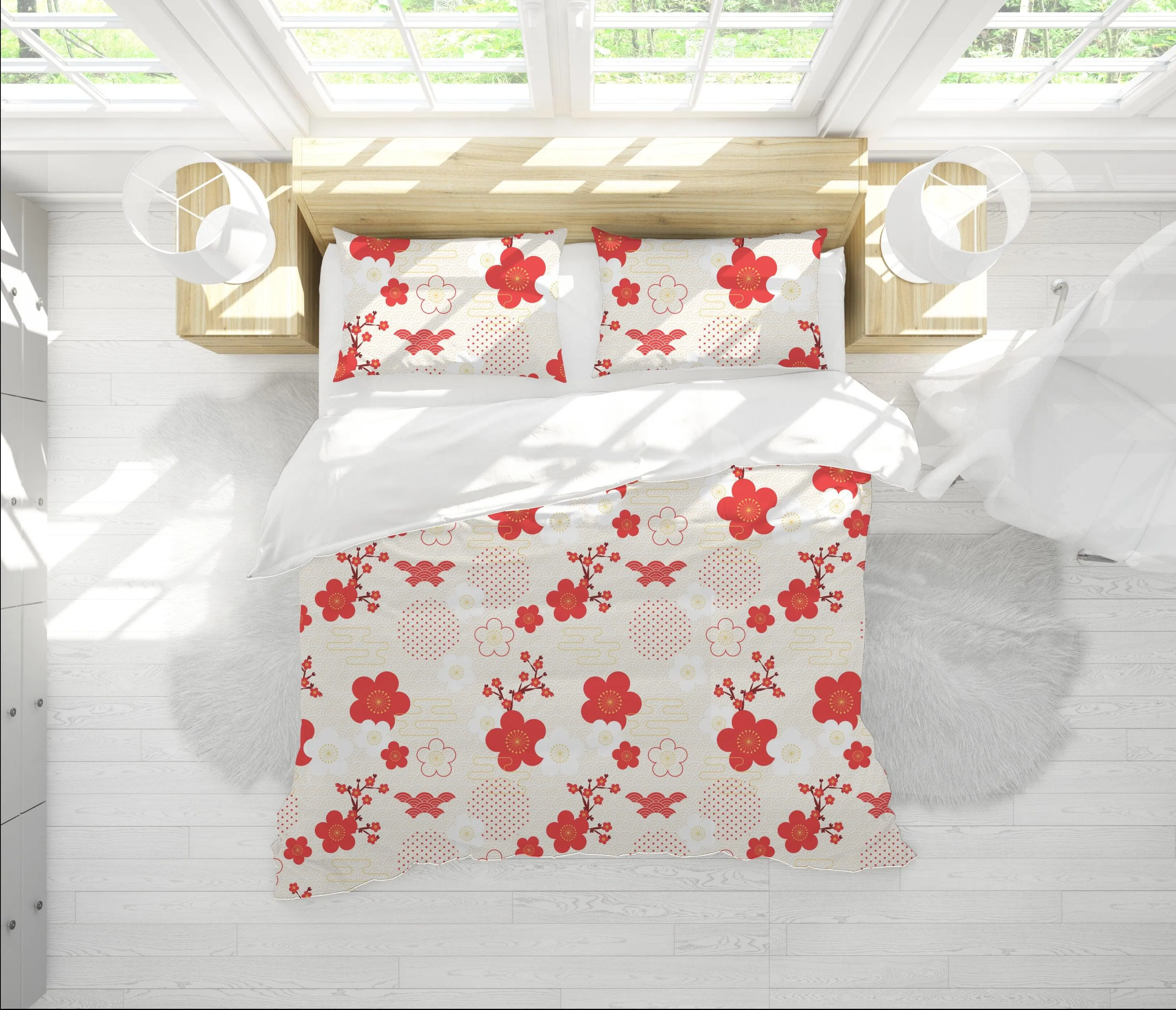 Japanese Cherry blossoms Duvet Cover Set Floral Prints | Bedding Set with Pillow Cover Case