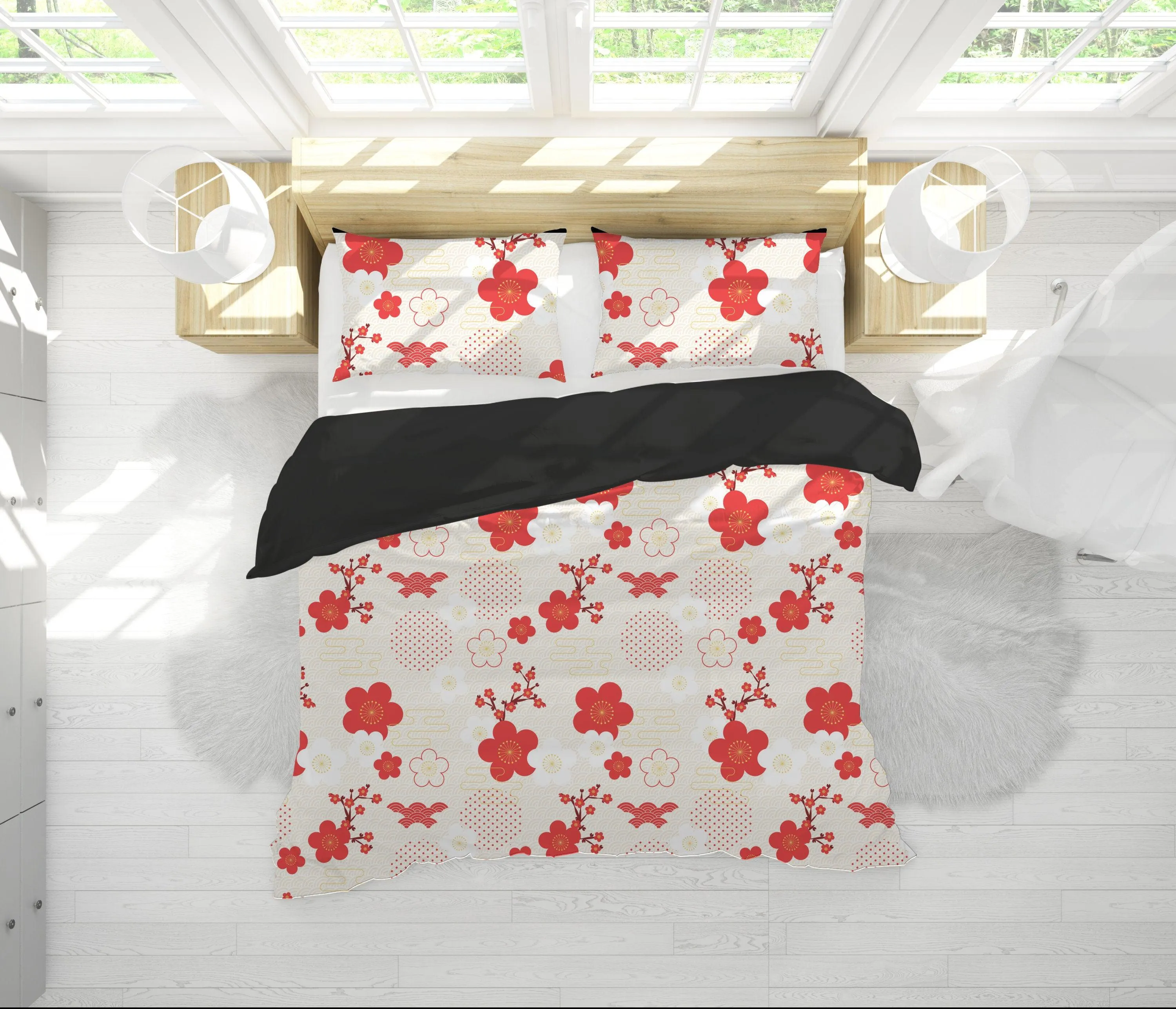 Japanese Cherry blossoms Duvet Cover Set Floral Prints | Bedding Set with Pillow Cover Case