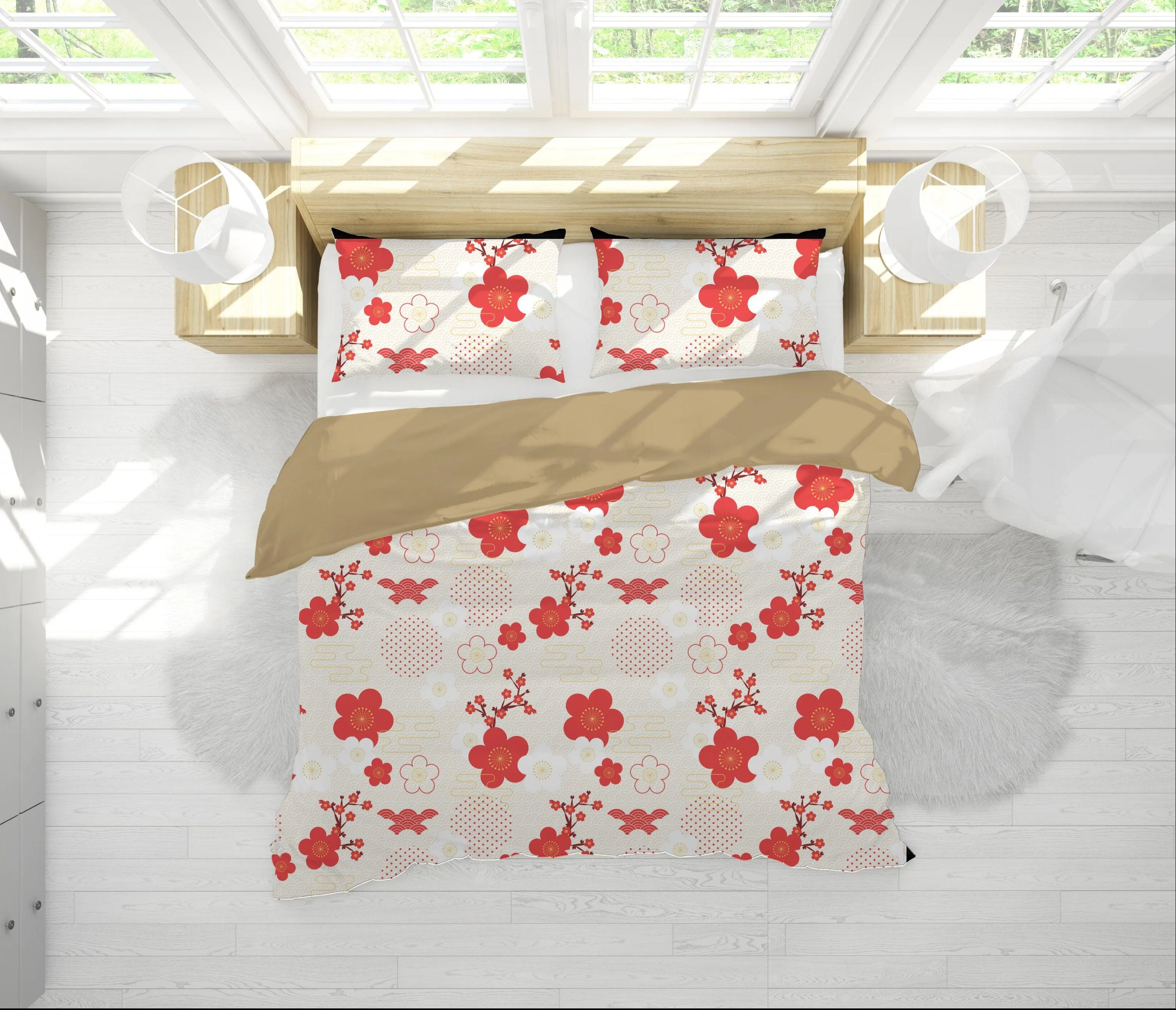 Japanese Cherry blossoms Duvet Cover Set Floral Prints | Bedding Set with Pillow Cover Case