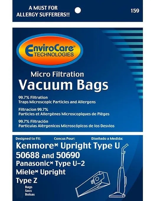 Kenmore Upright Type U Vacuum Bags - 3 or 9 Pack (EnviroCare 159)