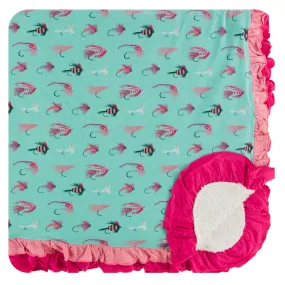 KicKee Pants Glass Fishing Flies Sherpa-Lined Double Ruffle Toddler Blanket