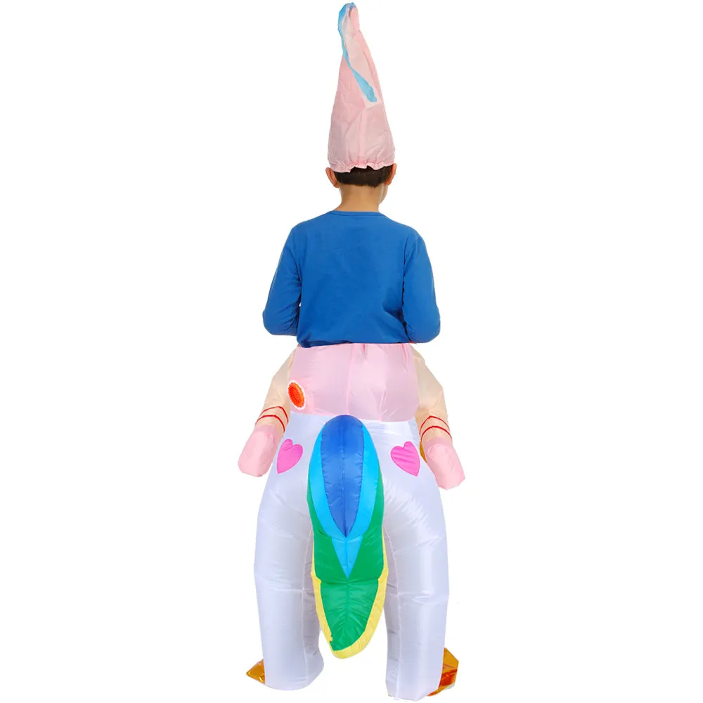 Kids Adult Halloween Inflatable Costumes, Riding a Unicorn, Ride-on Air Blow-up Deluxe Set with Hat