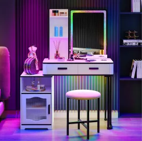 LED Vanity Makeup Table Set with Smart 7-Color Light and Charging Station