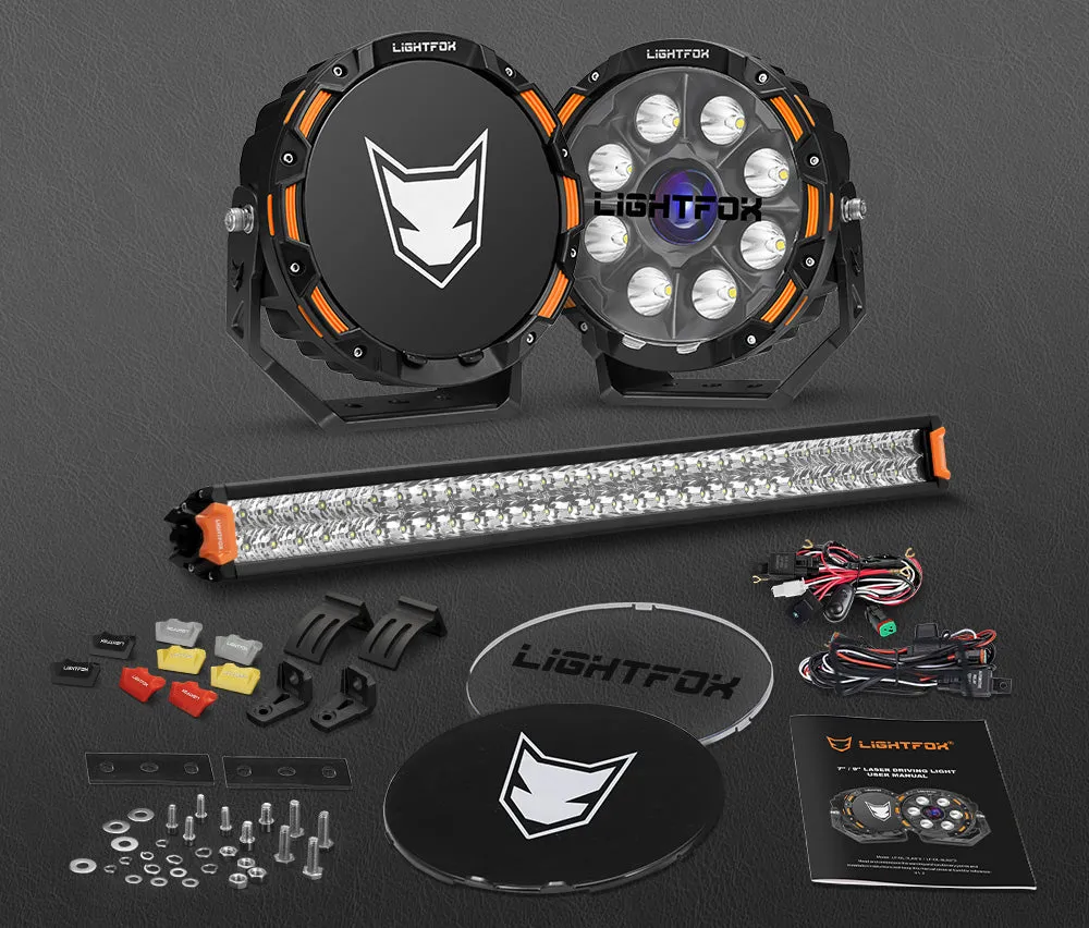 LIGHTFOX OSRAM 9 inch Laser Round Driving Lights 30 inch Dual Row LED Light Bar Headlight with Wiring Kit