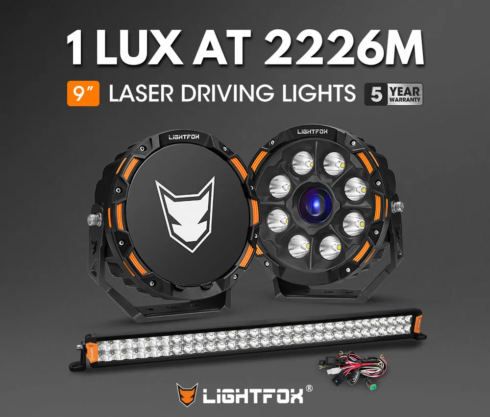 LIGHTFOX OSRAM 9 inch Laser Round Driving Lights 30 inch Dual Row LED Light Bar Headlight with Wiring Kit