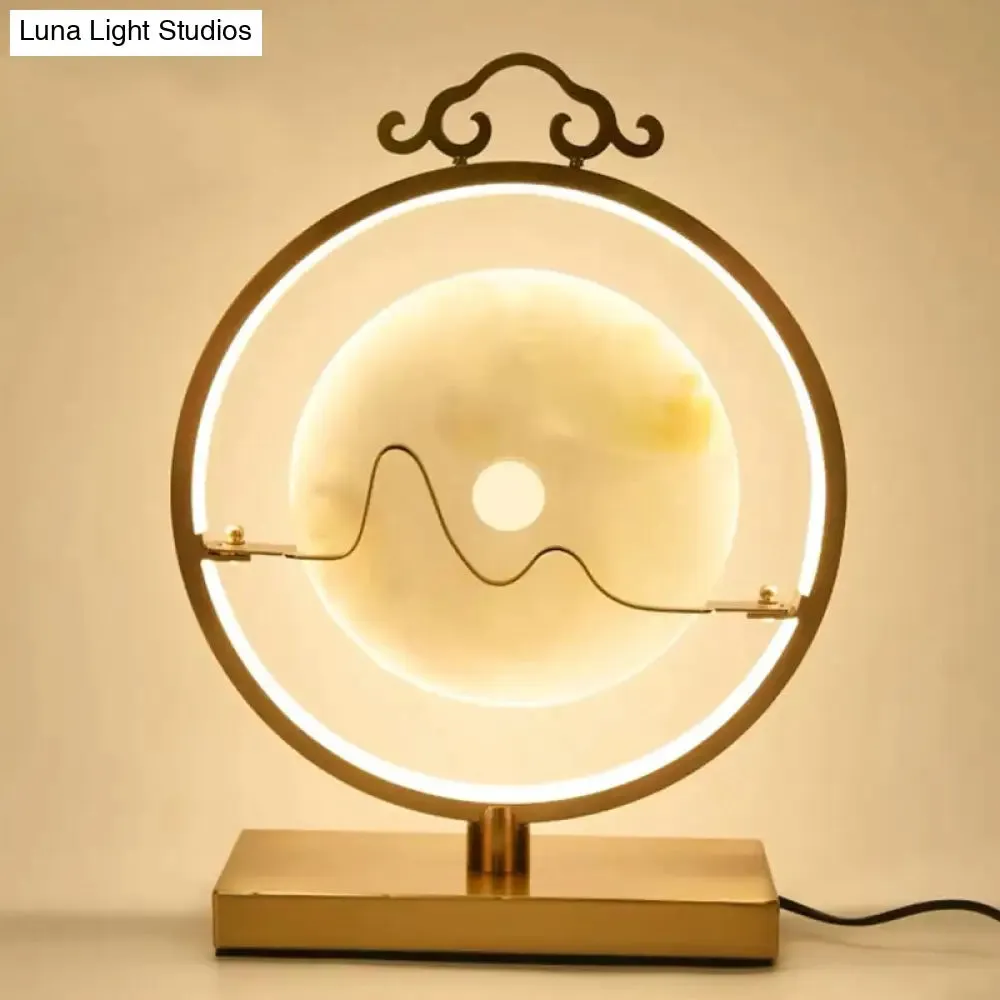 Loop Night Table Lamp in Brass with LED Lighting, Simple Metal Design, 11"/12" Width, Round Jade Deco for Bedroom