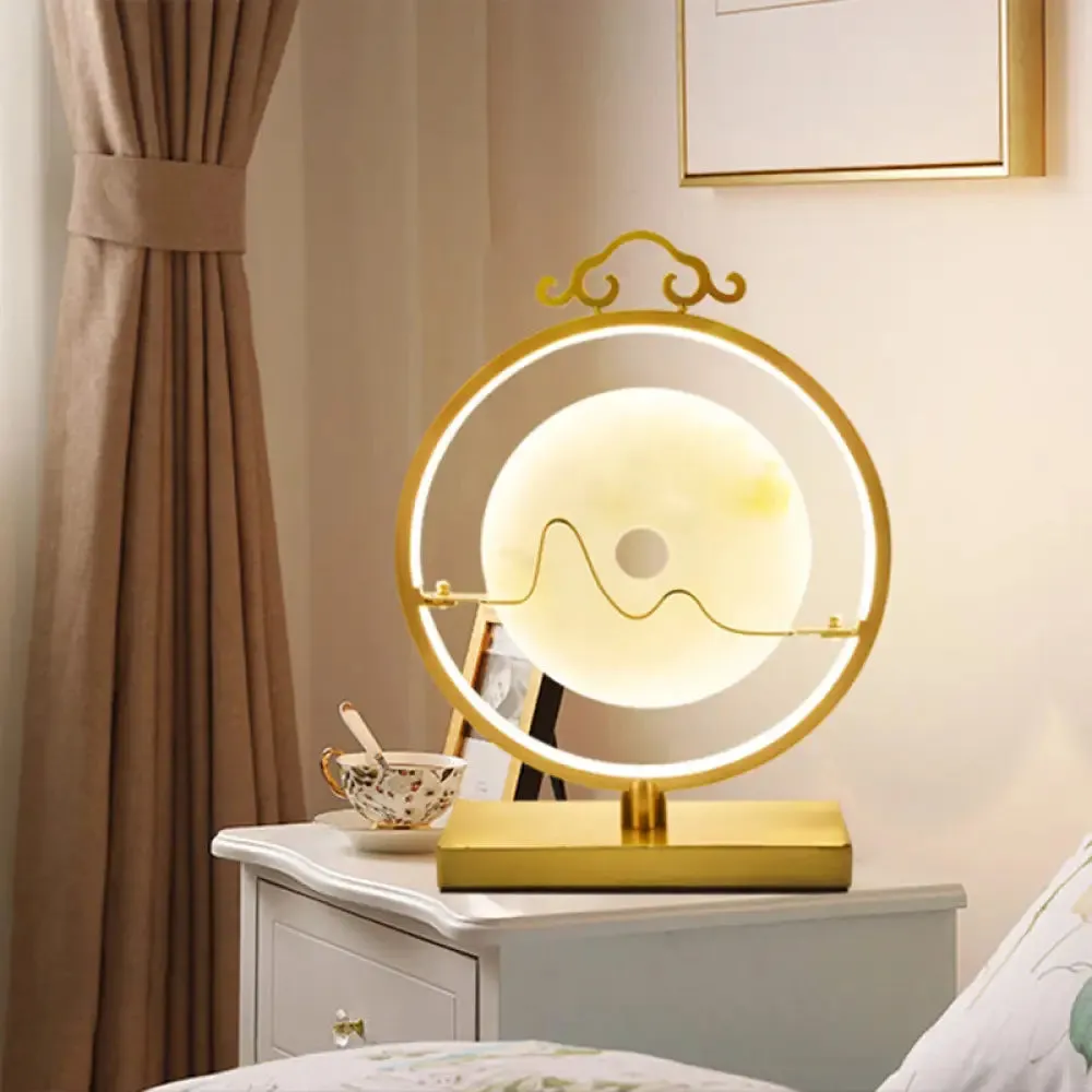 Loop Night Table Lamp in Brass with LED Lighting, Simple Metal Design, 11"/12" Width, Round Jade Deco for Bedroom