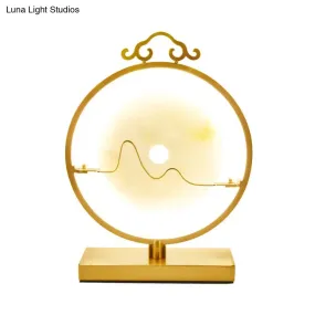 Loop Night Table Lamp in Brass with LED Lighting, Simple Metal Design, 11"/12" Width, Round Jade Deco for Bedroom