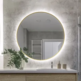 Luna 600mm Gold Frame Anti-Fog Dimmable Led Bathroom Mirror Round