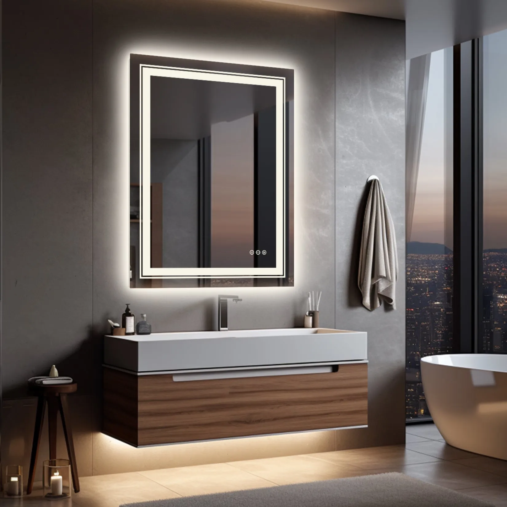 LUVODI Rectangular LED Bathroom Mirror Backlit   Front Lighted, Defogging