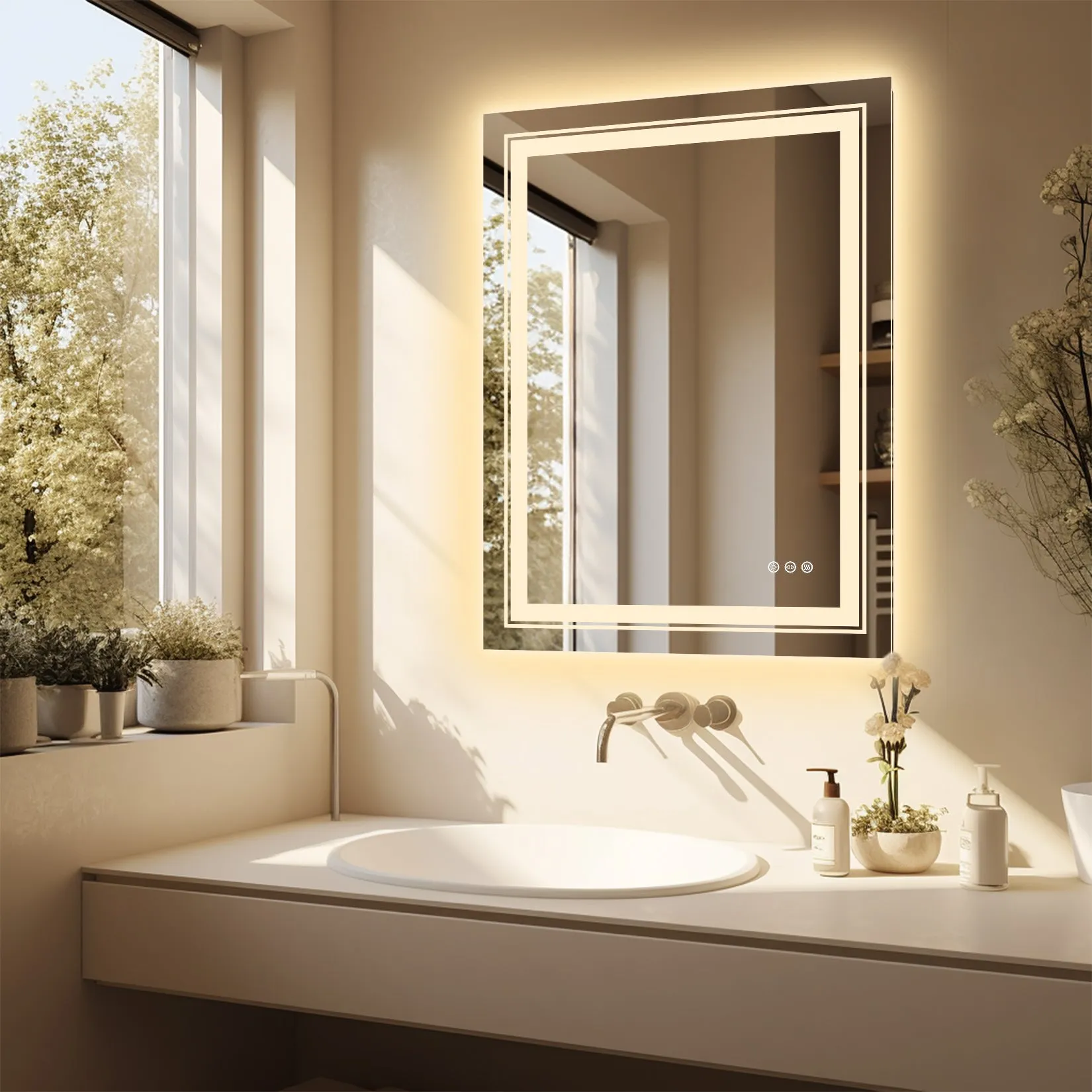 LUVODI Rectangular LED Bathroom Mirror Backlit   Front Lighted, Defogging